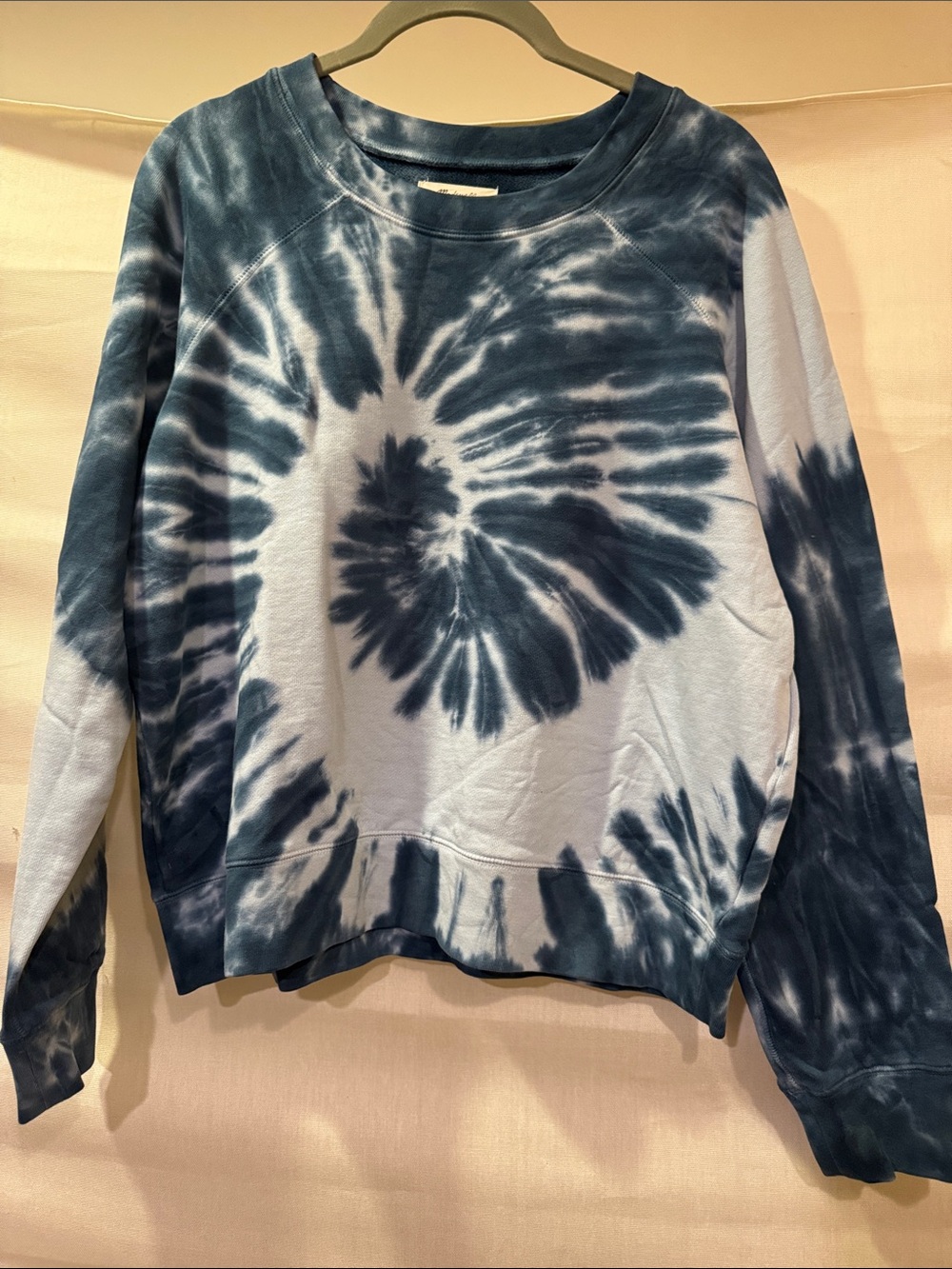 Madewell Blue and White Tie-Dye Crewneck Sweatshirt
